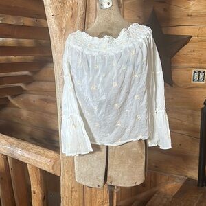 White Off-Shoulder Embroidered Women's Top